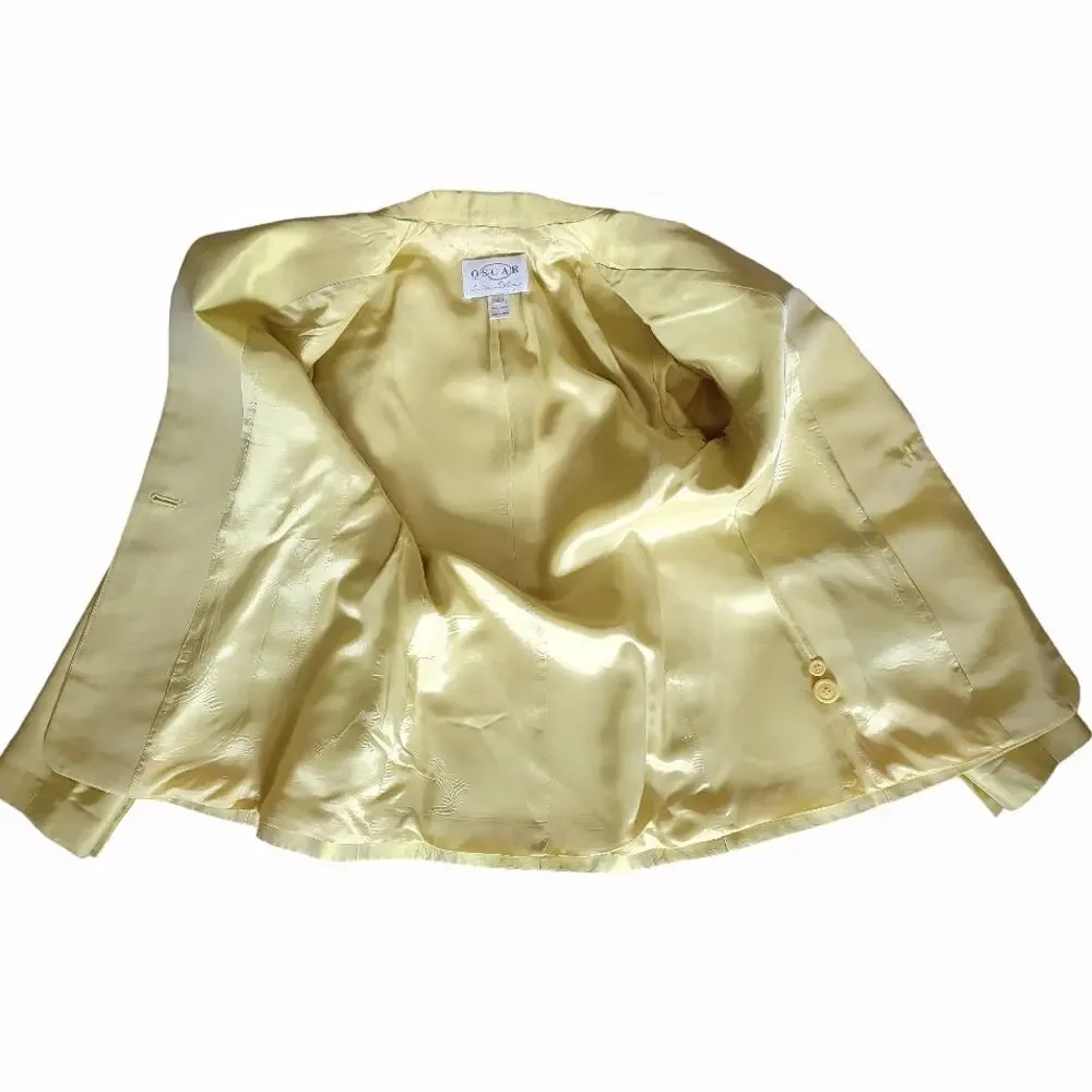 OSCAR DE LA RENTA Yellow Silk Blazer Sz 2 Lightweight Fitted Lemon Suit Jacket